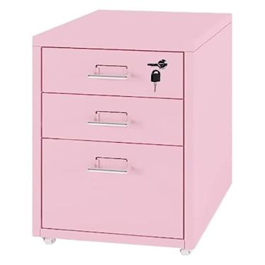 Imagem de Armário de arquivo móvel de metal com rodízios de trava - 3 gavetas sob a mesa armário de metal para organização de escritório