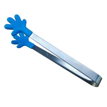 Imagem de Pinça para alimentos em formato de mão, mini pontas de silicone, azul, aço inoxidável, divertida, resistente ao calor, fácil limpeza, pinça para gelo, frutas, cozinha, acessórios