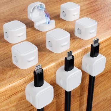Imagem de Clipe organizador de cabos, pacote com 9 clipes magnéticos ocultos para cabos de carregamento de telefone, suporte de carregador de fio adesivo forte organizador para casa, escritório, mesa de