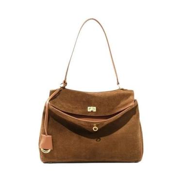 Imagem de Bolsa Tote De Couro Suede De Grande Capacidade Para Mulheres, Designer