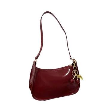 Imagem de Bolsa De Ombro Feminina Em Couro PU De Cor Sólida Com Pingente De Cere