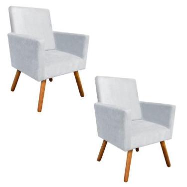 Imagem de Kit 02 Poltrona Decorativa Nina Suede Cinza com Encosto Alto - D'Rossi