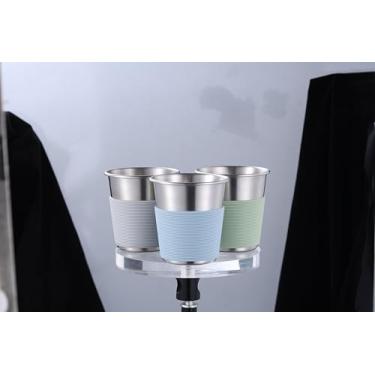Imagem de HaWare Copos de aço inoxidável para crianças com mangas de silicone, copo de metal, copos infantis, copos de aço inoxidável para acampamento, copos empilháveis de metal durável, azul + verde + cinza