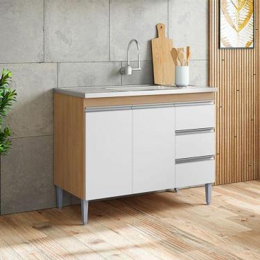 Imagem de Balcão De Pia Ambiente Andréia 100 Cm Amêndoa Branco - Ajl