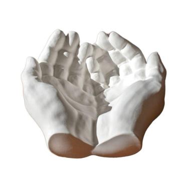 Imagem de Porta Objetos Decorativo Mãos 15,5cm Em Cimento Artesanal Branco