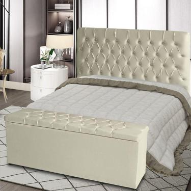 Imagem de Kit Cabeceira De Cama Box E Calçadeira Baú Paris Queen 160 Cm Capitonê Suede Porcelana Do Lar Móveis