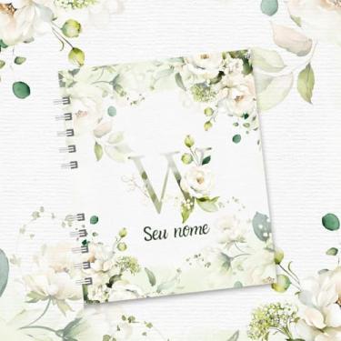 Imagem de Caderno A5 Floral Personalizado com Nome e Inicial, Caderno de Anotações sem Pauta, Caderneta Capa Dura, Caderno Espiral 96 Folhas para Estudos e Organização (W,SIMPLES)