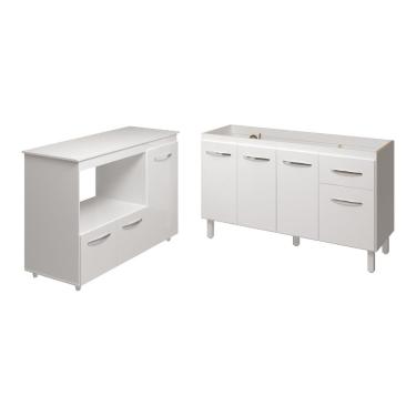 Imagem de Balcão Armário Camila Cozinha Gabinete de Pia 140 cm e Balcão para Forno Elétrico e Microondas Lilian Branco