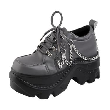 Imagem de Tênis feminino punk Mary Jane plataforma com corrente de laço rebite, casual, couro gótico, preto, bico redondo, salto grosso, jeans, saias para Halloween, viagem, festa, cosplay, encontros, - Estilo