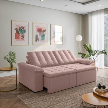 Imagem de Sofá Cama Retrátil e Reclinável 3 Lugares 260cm Veludo com Molas Palme