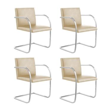 Imagem de Kit 4 Cadeiras Brno Para Escritório Couro Sintético Bege Tubular Cromada