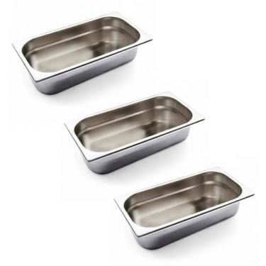 Imagem de Kit 3 Cubas Gastronômica Inox GN 1/3 65mm sem Alça Prateada - Chef Lin