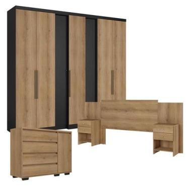 Imagem de Guarda Roupa Casal Selecto 7 Portas Preto Capuccino com Cômoda com Por