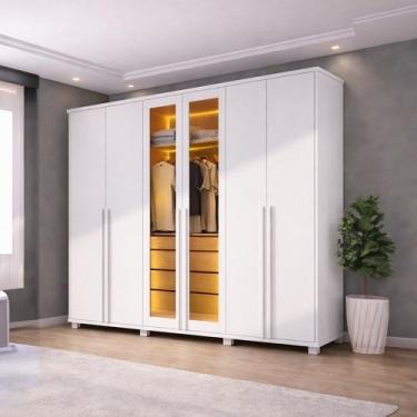Imagem de Guarda-Roupa Casal 6 Portas com LED e Vidro Reflecta 5 Gavetas Bélgica