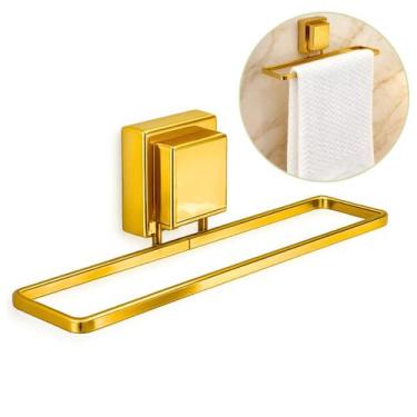 Imagem de Toalheiro Lavabo Banheiro Dourado 25cm Porta Toalha Adesivo Resistente