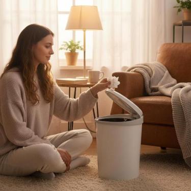 Imagem de Lixeira Inteligente Automática Redonda 10 Litros Branca Sensor Movimen