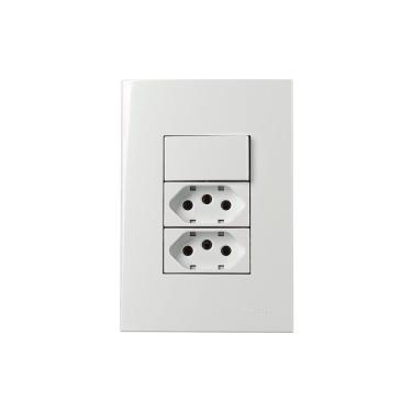 Imagem de Interruptor Simples 10a E Tomada Dupla 2p+t 20a Margirius Sleek Com Placa 4x2 Branco Branco