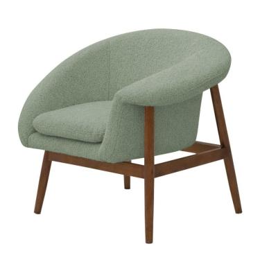 Imagem de Poltrona Decorativa Yumi Base Madeira Braço Esquerdo Bouclé Verde Claro - Nexta Casa