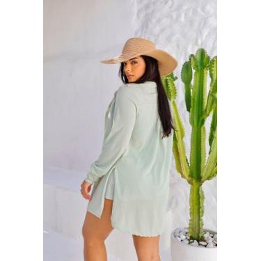 Imagem de Saída de Praia Kimono com punho Oversize Camisa - Genérica, Erva doce,