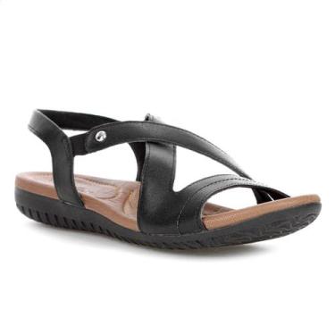 Imagem de Sandália Rasteira Usaflex Tiras Cruzadas Couro Preto - Feminino, 37, P