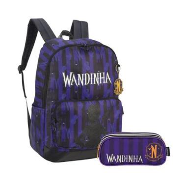 Imagem de Kit Wandinha Mochila e Estojo Duplo Oficial Escolar Meninas - Luxcel, 