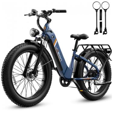 Imagem de Bicicleta elétrica Jasion Thunder azul safira pneus 26x4 motor 750W nominal 1800W pico bateria 48V 18Ah 864Wh quadro aço carbono 7 marchas