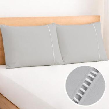 Imagem de Kit 2 Fronhas Ponto Palito Tamanho Especial 90x50cm Percal 200 Fios 10