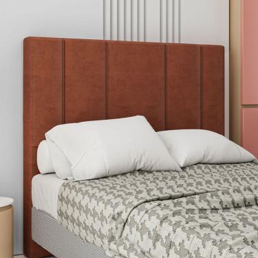 Imagem de Cabeceira Estofada Rubi Casal 140 Cm Veludo Terracota 142x130x7 Cm Sonhar Estofados