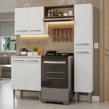Imagem de Armário de Cozinha Compacta Emilly 6 Portas MDP 156 cm Branco e Rustic com Puxadores em Alumínio