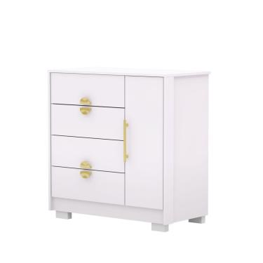 Imagem de Cômoda Sapateira Ilha Bela 1 Porta 4 Gavetas 93cm Branco para Quarto Casal e Solteiro