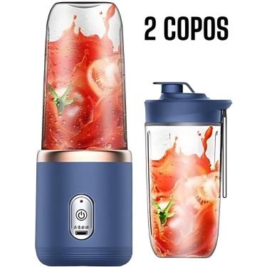Imagem de Espremedor Portátil OEM Popyo 400 ml 6 Lâminas em Aço Inox com 2 Copos Azul USB 110V