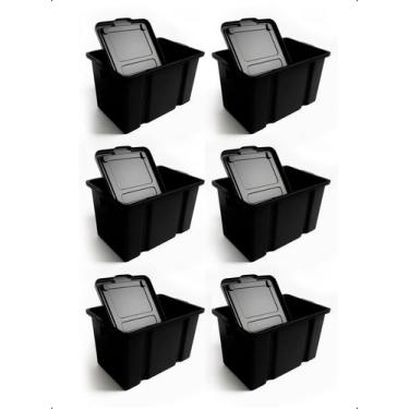 Imagem de Kit 6 Caixa Organizadora 60L Premium Multiuso Tampa Rodinhas - Preto -