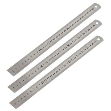 Imagem de KIT 3 Réguas Escala De Aço Inox Graduada 30cm (12") x 25,4mm x 0,8mm D