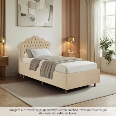 Imagem de Kit Cama Box Solteiro + Cabeceira Estofada com Botonê Bridgerton Espresso Móveis Veludo...