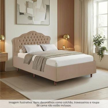 Imagem de Kit Cama Box Casal + Cabeceira Estofada com Botonê Bridgerton Espresso Móveis Bege Dourado