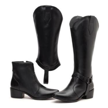 Imagem de Bota Texana Cano Médio Removível Couro Legítimo Versátil-Feminino
