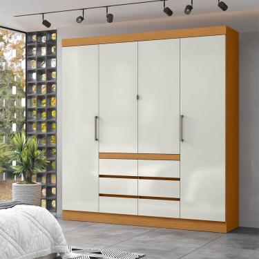 Imagem de Guarda Roupa Casal Medina 4 Portas 6 Gavetas Cinamomo/Off White - Mx Móveis