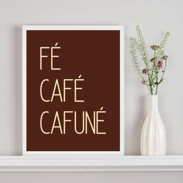 Imagem de Quadro Decorativo Fé Café Cafuné - Marrom 45x34cm - com vidro