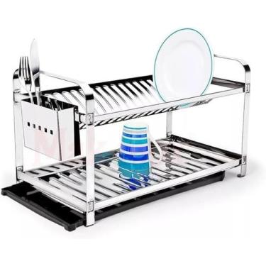 Imagem de Escorredor de Inox Mak Inox para 20 Pratos com Porta Talher - Código 3