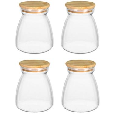 Imagem de KIT 4 POTE MANTIMENTOS HOME&CO COM TAMPA BAMBU BOROSSILICATO 850ml 13x8x8