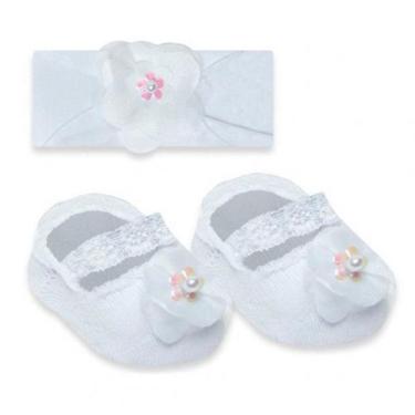 Imagem de KIT com faixa e meia de bebê para menina Selene, 0 a 5 meses, Branco