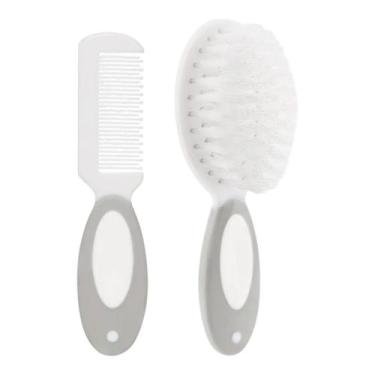 Imagem de Kit Escova e Pente de Cabelo para Bebê Cerdas Macias Cinza Buba