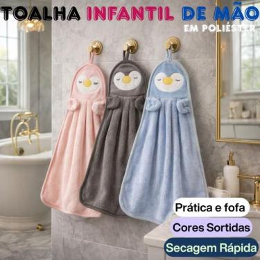 Imagem de Toalha De Mão Pinguim Infantil Com Alça Em Poliéster Fofinha 3D Secage