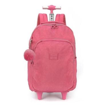 Imagem de Mochila De Rodinhas Escolar Crinkle Chaveiro Pompom Up4you, Vinho