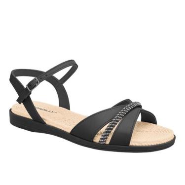 Imagem de Sandália Piccadilly Rasteira Tira Strass Comfy 513012, 36, Preto