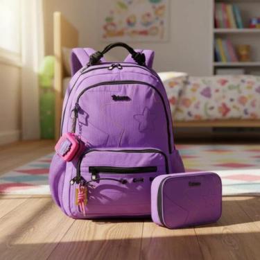 Imagem de Mochila de Costa e Estojo Box Luluca Juvenil Infantil Original, Roxo, 