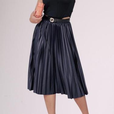 Imagem de Saia Midi Plissada Moda Evangélica material sintético Cirre Cor:PretoT