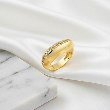 Imagem de Anel abaulado com zircõnias - ALBAA JOIAS, Dourado, Cristal, 14
