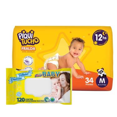 Imagem de Kit Fralda Piquitucho e Toalhinha Umedecida Use It Chá de Bebê