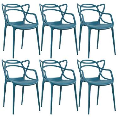 Imagem de Loft7, Conjunto Kit 6 Cadeiras Design Allegra Polipropileno Injetado Alta Densidade Empilhável Sala Cozinha Jantar Bar Jardim Varanda Turquesa